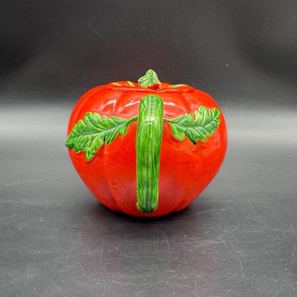 Vintage Tomato Teapot 1950s Japan Kitschy Ceramic Red Green Kitchen Retro Veggie - Picture 3 of 11